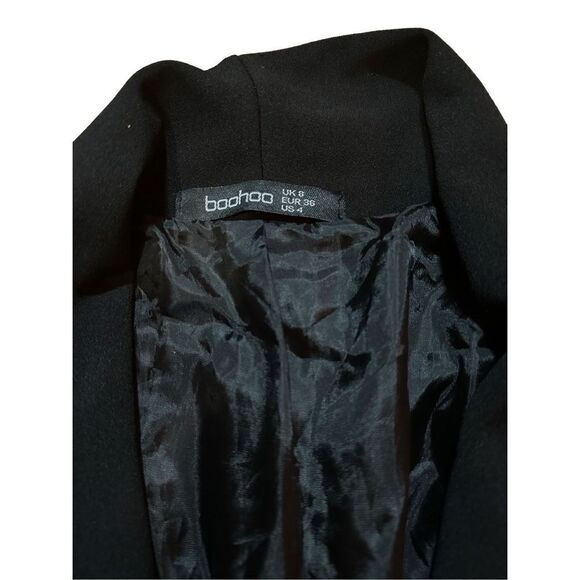 Boohoo black long line open front blazer sz 4 - Picture 3 of 7